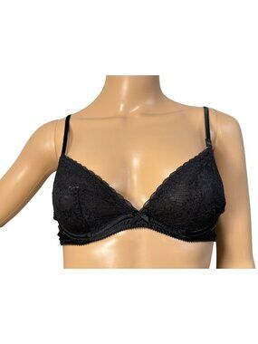 Y2K Victorias Secret Unlined Lace Plunge Bra 32A Black Underwire NWT